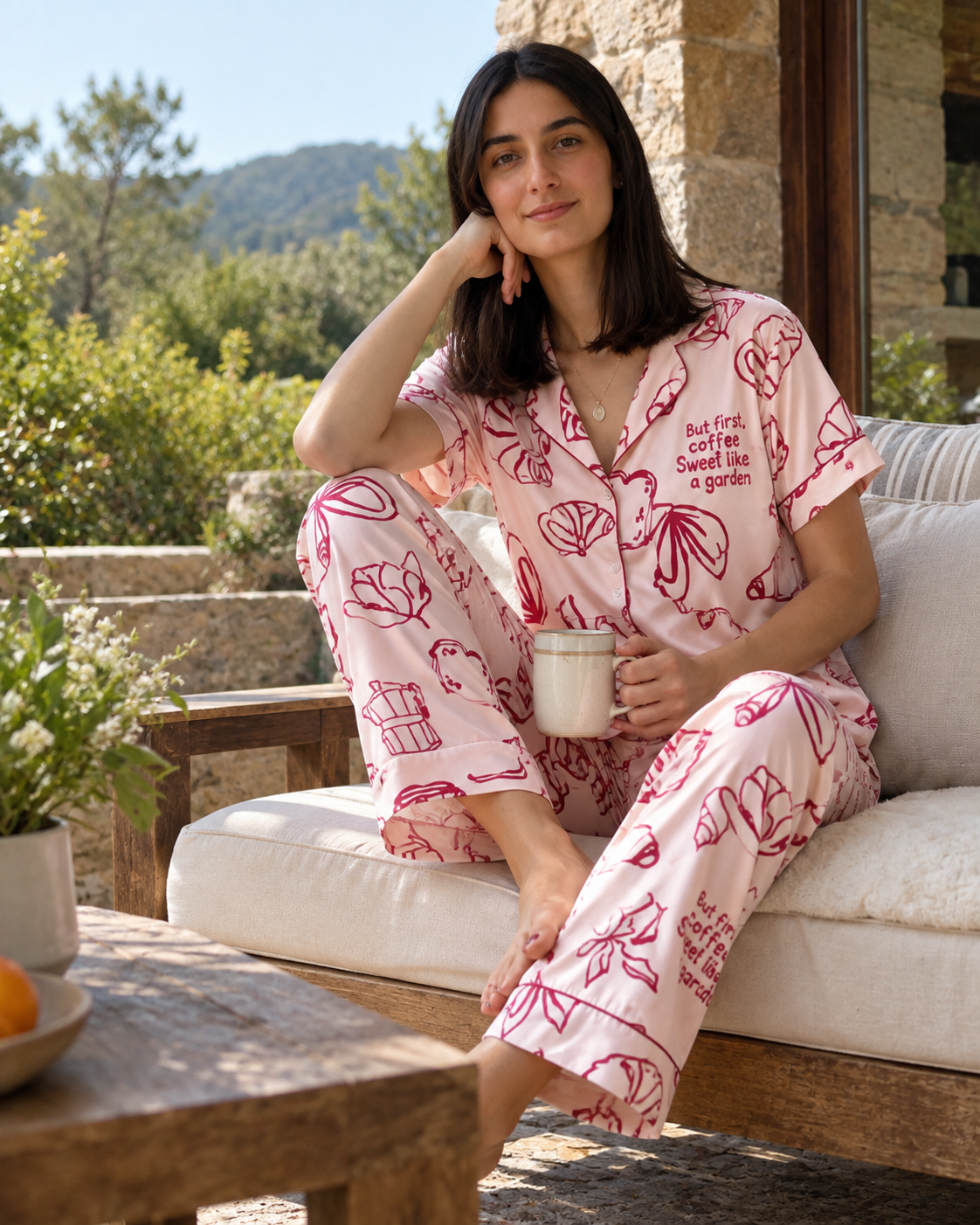 Sweet Like a Garden · Manga Corta (Vinotinto/Rosa)
